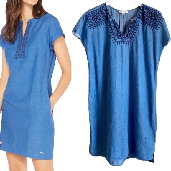 beachlunchlounge Dresses & Skirts - Beachlunchlounge Chambray Embroidery Dress M